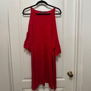 Boohoo Vibrant Red Cold Shoulder Dress